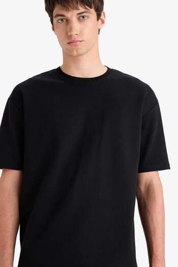 DeFacto Oversize Wide Fit Crew Neck Heavy Fabric Basic Plain Short Sleeve T-Shirt E9798Ax25Au