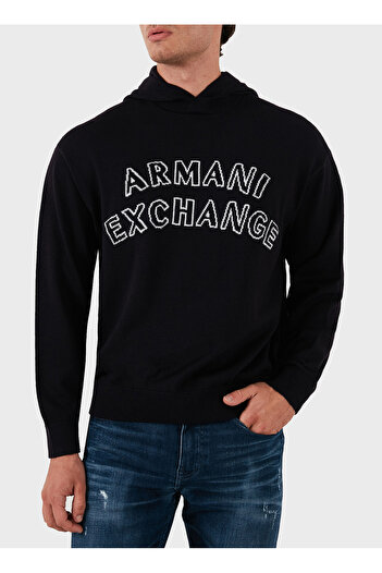 Armani Exchange Men's Hooded Logo Cotton-Wool Blend Regular Fit Sweater - Pullover 6Dzm2Y Zm4Nz 1
