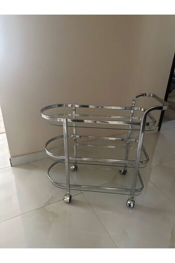 private house Taiwanese silver steel glass tea trolley