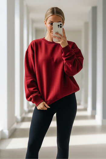 COMBİNE MİCHAİL Unisex Πακέτο 3 Μαύρο Λευκό Claret Red Crew Neck Oversize φούτερ