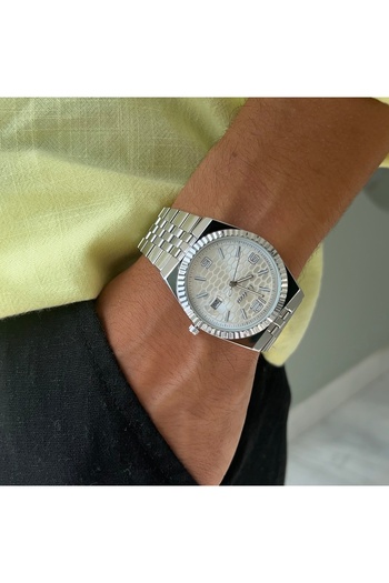 catera Men's watch with a silver-colored steel strap and a white dial