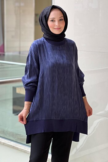 Nuss Tree Bark Patterned Ribbed Vegan Silk Tunic