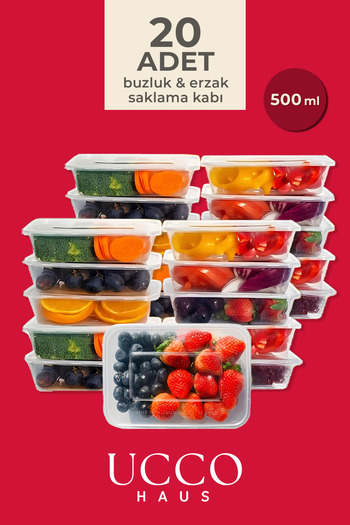 UCCO 20Pcs 500ml Economic Plastic Refrigerator Freezer Ration Leak Proof Storage Container Icebox Organizer