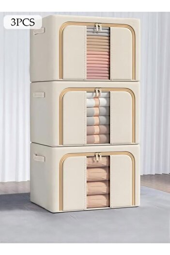 fun zone 3 Packs Clothes Storage Box, Oxford Cloth Large Closet Storage Organizer, Foldable Steel Frame