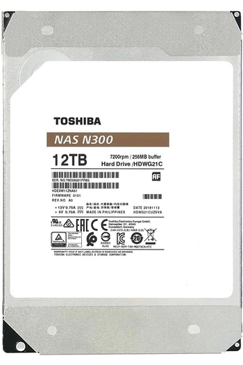 Toshiba 12TB TOSHIBA N300 7200RPM SATA 256MB HDWG51CUZSVA