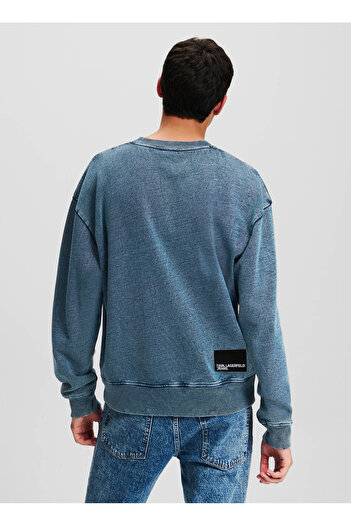 Karl Lagerfeld Jeans Bisiklet Yaka Mavi Erkek Sweatshırt 246D1802_KLJ RELAXED ACIDWASH SWEAT