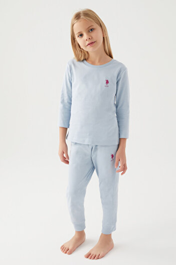 U.S. Polo Assn. Set de pijamale albastre cu maneca lunga pentru fete