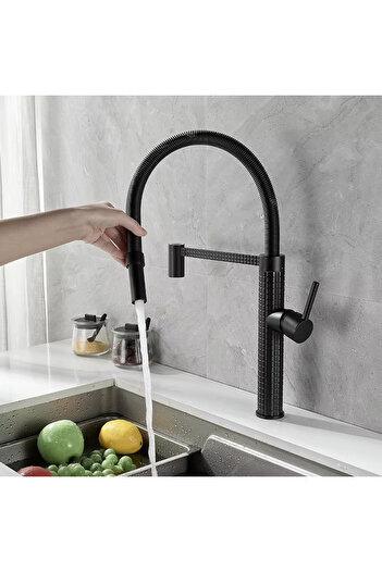 Sanlux Kitchen faucet with pull-out shower, high spout 49 cm, Black, VST137