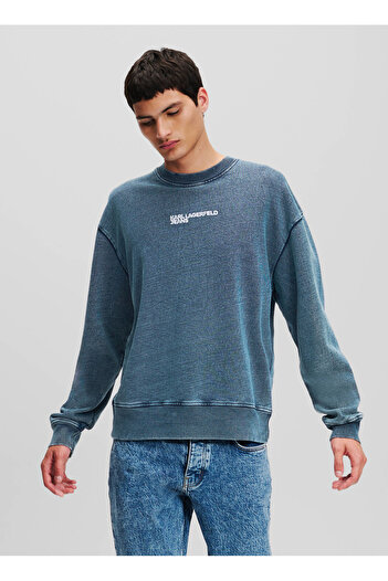 Karl Lagerfeld Jeans Bisiklet Yaka Mavi Erkek Sweatshırt 246D1802_KLJ RELAXED ACIDWASH SWEAT
