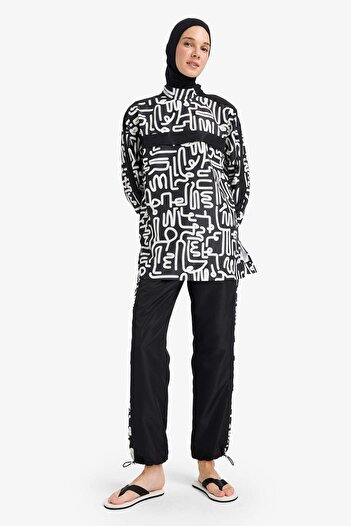 DeFacto Regular Fit Su Geçirmez 3'lü Desenli Burkini Tesettür Mayo Takım E7996AX25HS