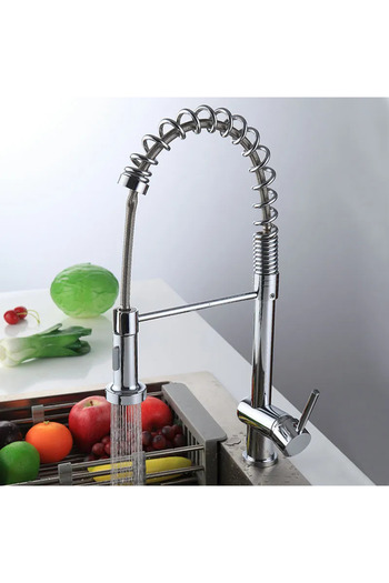 Sanlux Kitchen Faucet, 360° Swivel, Hot and Cold Water, Stainless Steel and Copper, Silver Finish, VST66