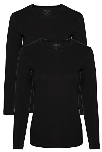 TOLIN Women's Black 2 Piece Long Sleeve Cotton Lycra Undershirt 6217s