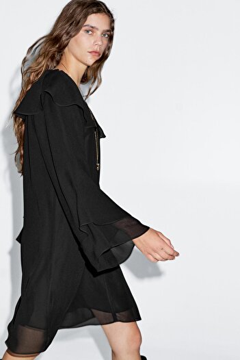 Massimo Dutti Fırfırlı kısa elbise