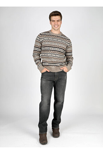 Lee Cooper Ανδρικό πουλόβερ με λαιμόκοψη σε μπεζ χρώμα Regular Fit 251 LCM 241053
