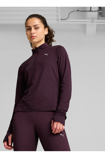 Puma Burgundy Women's Crew Neck Regular Fit T-Shirt 52317044 Run Favorite 1/4 Zip W
