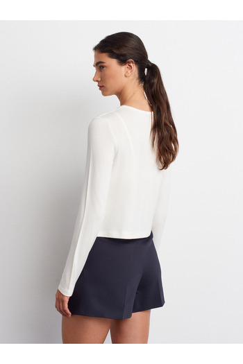 Dilvin 31413 Buttoned Detailed Cardigan-Ecru