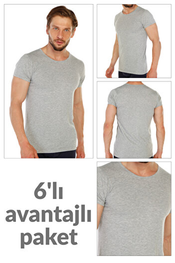 TOLIN Pack of 6 Cotton Gray Melange O Neck Men's Single Jersey Undershirt 314