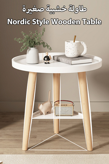 Generic Simple small round table double layer storage bedside coffee table home side table