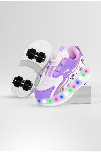 ROCKY SPORT Kids Roller Skates Lighted Wheels Sneakers & Comfortable Purple Skateboard Shoes 4 Wheels