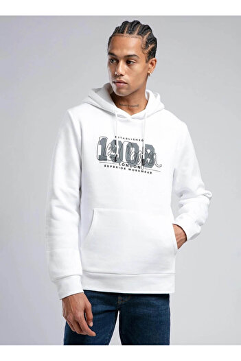 Lee Cooper Hooded Collar White Men's Sweatshirt 251 Lcm 241039   White of Washington