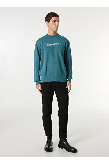 Karl Lagerfeld Jeans Bisiklet Yaka Normal Baskılı Mavi Erkek Kazak 241D2000_KLJ LOGO SWEATER
