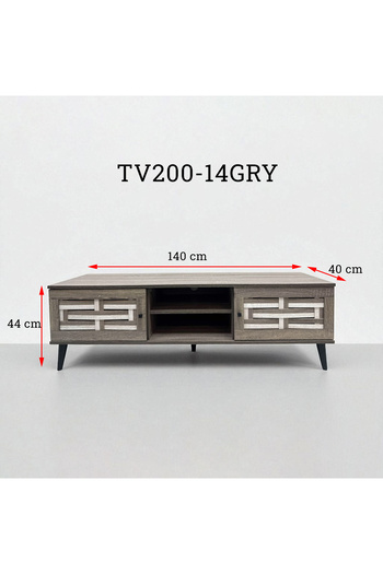 TrentonGCC TV Cabinet 140cm with Storage Shelves, Woven Door Design & Black Legs