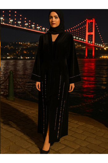 fiore fashion Large Size Winter Velvet Abaya - Muslim Kaftan, Islamic Ferace, Bisht Suitable for Size 38-46