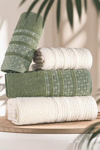 Isessia Pera 4-Piece Bath Towel Set Turkish Bath Set 100% Cotton