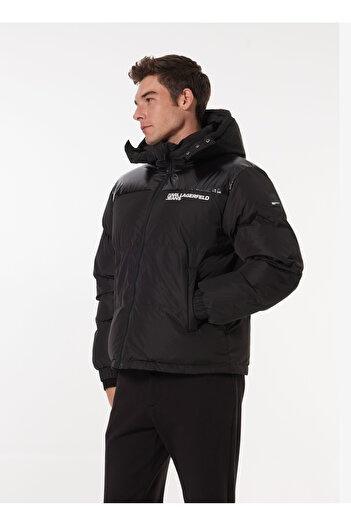 Karl Lagerfeld KLJ PUFFER JACKET Kapüşon Yaka Baskılı Siyah Erkek Mont 245D1505