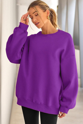 COMBİNE MİCHAİL Crew Neck Oversize Women's Sweatshirt - Purple