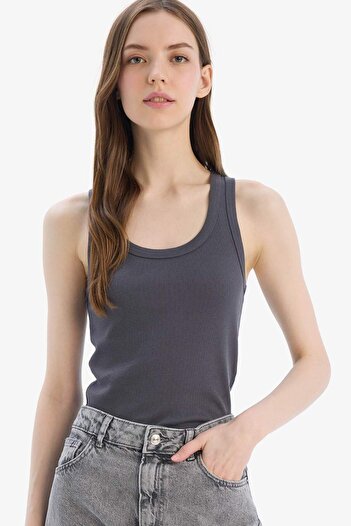 DeFacto Fitted U Neck Basic Plain Ribbed Camisole Undershirt A1665Ax25Sm