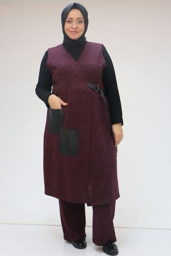 Eslina 47212 plus size side tie vest-pant set - plum