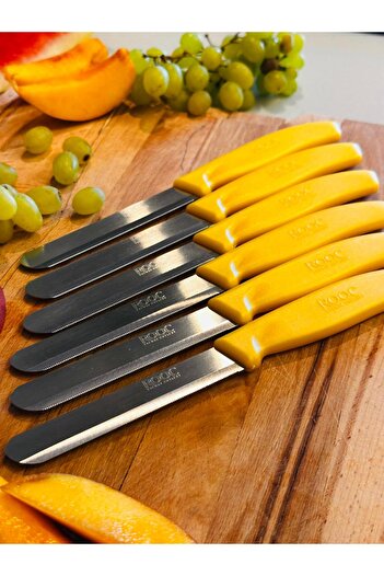 Rooc Set of 6 Ultra Sharp Serrated Blades, Bright Yellow, 22 cm 100% Guaranteed Stainless Steel