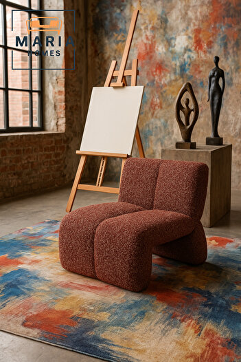 MARIA HOMES Modern Red Lounge Chair – Stylish Single Sofa with Plush Curved Design for Living Room