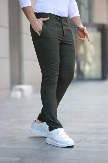 Mero Life Men's Dark Khaki Quality Flexible Lycra Ankle Length Fabric Trousers