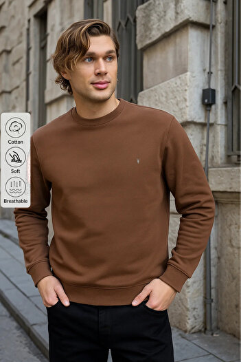 COMBİNE MİCHAİL Φούτερ με λαιμόκοψη Coffee Color Crew
