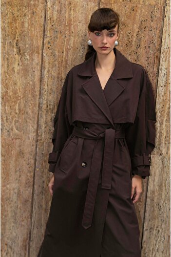 Suziş Belted Oversize Standard Size Long Trench Coat 9605