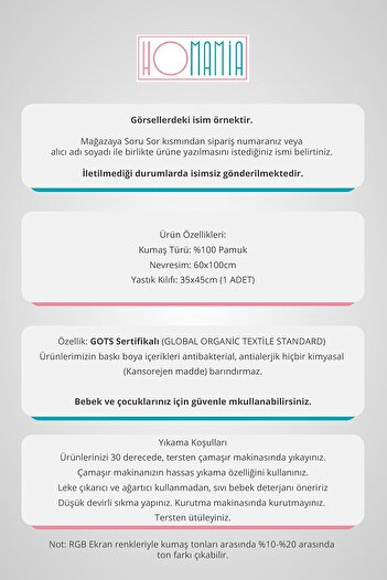 Homamia Isme Özel Anne Yanı 60x100 Beşik Uyku Nevresim Takımı