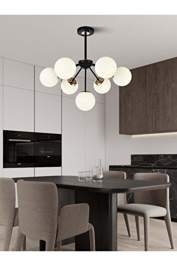 RFAN Chandelier, Model N36368-7, With Lampshades, 7 X E27, Black