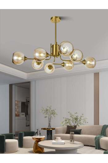 RFAN Chandelier, Model N6802-8, With Lampshades, 8 X E27, Gold