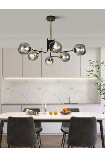 RFAN Chandelier, Model N6802-6, With Lampshades, 6 X E27, Black