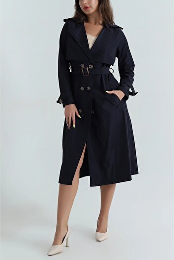 Viondor Women's Regular Double Breasted Collar Buttoned Belted Long Trench Coat 5711045