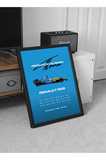 Wooden Factory Fernando Alonso Renault R26 F1 Black Framed Poster Painting - Digital Design Wall Decor