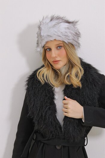 VAGGON Women's Gray Faux Fur Hat Prmx11479
