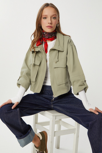 Lovelyİstanbul Gabardine Jacket with Flap Pockets Lan0063 Olive Green