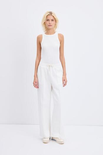 KADRİYE BAŞTÜRK High Waist Ribbed Stitching Detailed Trousers Ecru