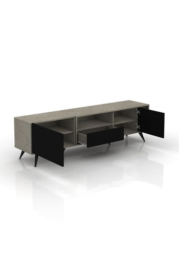 BAITY Rectangular TV Table with Fixed Base, 179 cm, Gray and Black