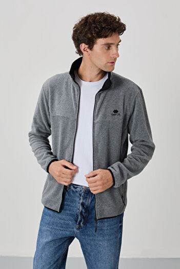 TOMMY LIFE Standard Fit Stand Collar 2-Pack Black-Grey Melange Men's Fleece Sweatshirt - 87992