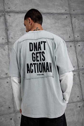 NOMARC Gray Oversize Sweatshirt with Pocket Detail and Partial Sleeve Design