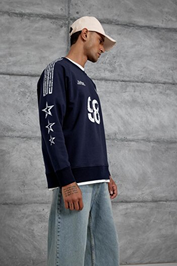 NOMARC Μπλουζάκι Oversize με στάμπα με ρίγες Navy Blue 98